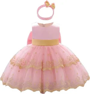 0-6T Baby Girls Dress Princess Dress Special Occasion Formal Gowns Backless Pageant Wedding Party Dresses with Headwear