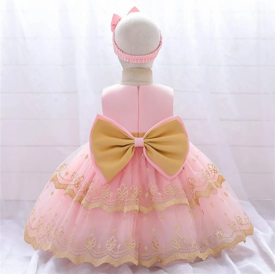 0-6T Baby Girls Dress Princess Dress Special Occasion Formal Gowns Backless Pageant Wedding Party Dresses with Headwear
