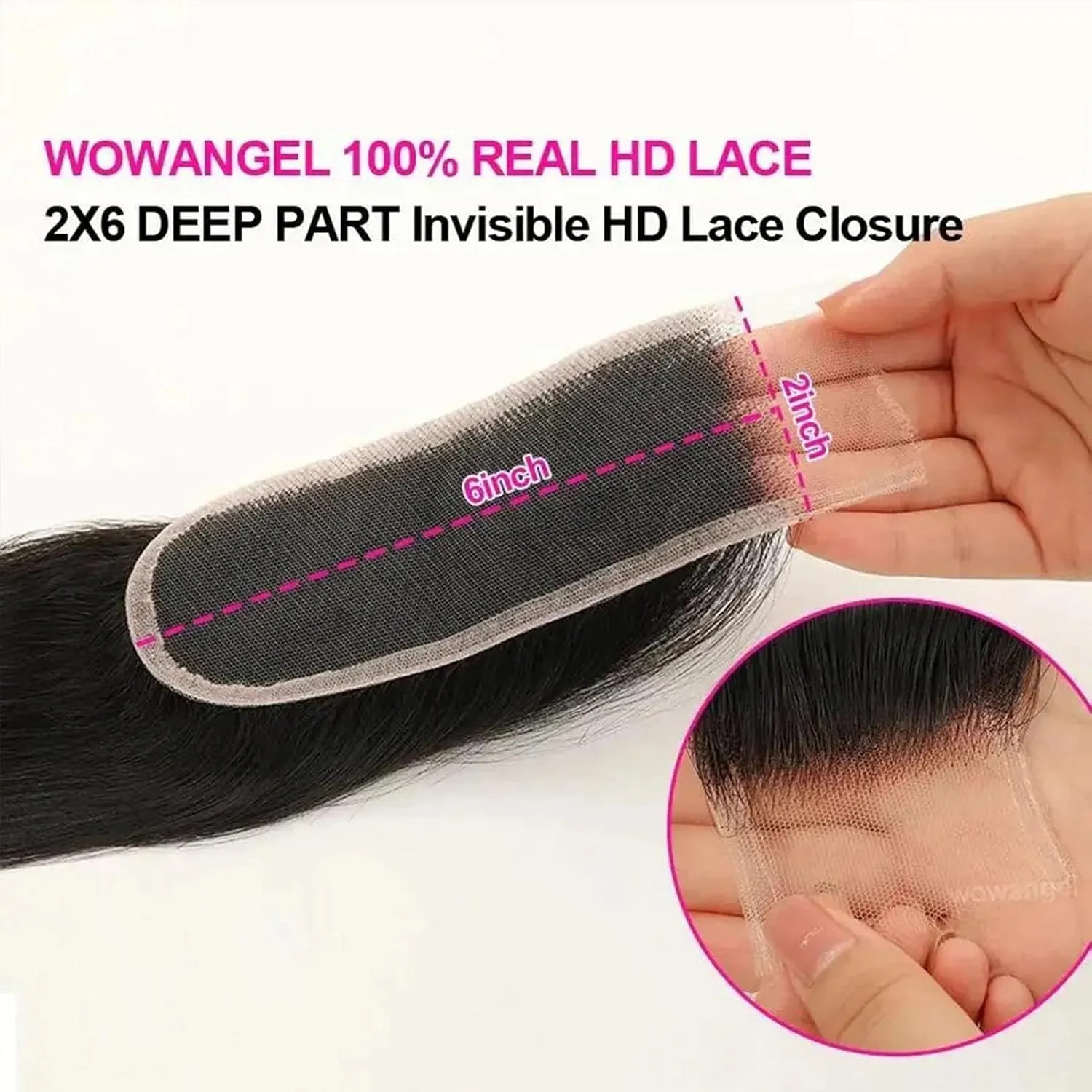 0.1mm Ultra-thin SKINLIKE Real HD Lace Closure, 2x6 Straight Human Hair Closure Pre Plucked Invisible Swiss HD Lace Closure Natural Hairline 16 Inch