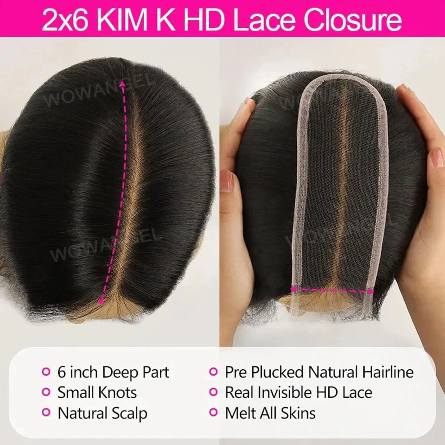 0.1mm Ultra-thin SKINLIKE Real HD Lace Closure, 2x6 Straight Human Hair Closure Pre Plucked Invisible Swiss HD Lace Closure Natural Hairline 16 Inch