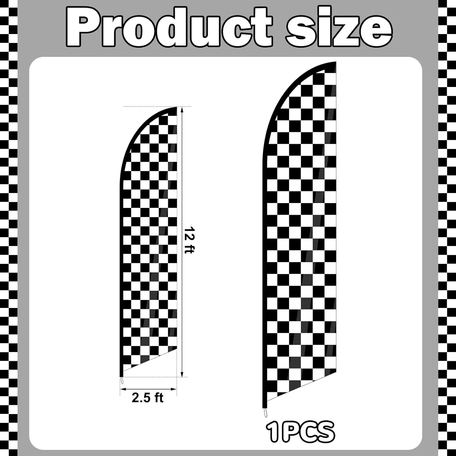 1 Pcs Black and White Checkered Feather Flag Checkered Swooped Racing Flags Windless Full Sleeve Banner Finish Line Sign for Races Events Party Supplies(No flagpole)