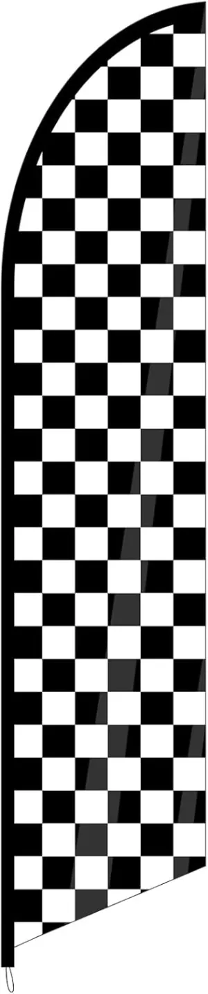 1 Pcs Black and White Checkered Feather Flag Checkered Swooped Racing Flags Windless Full Sleeve Banner Finish Line Sign for Races Events Party Supplies(No flagpole)