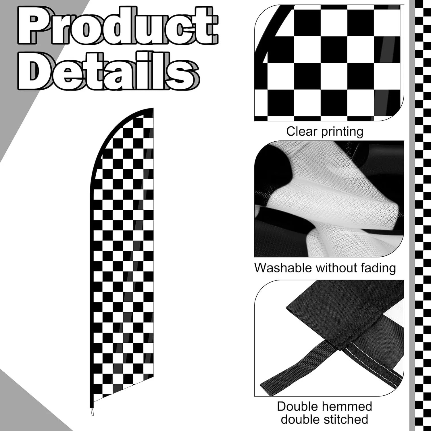 1 Pcs Black and White Checkered Feather Flag Checkered Swooped Racing Flags Windless Full Sleeve Banner Finish Line Sign for Races Events Party Supplies(No flagpole)