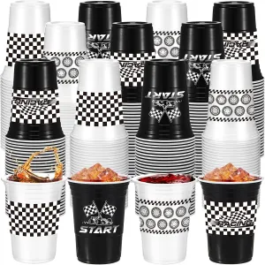 100 Pcs Race Car Party Supplies Bulk 16 oz Checkered Flag Cups Racing Themed Thick Plastic Cup for Race Car Birthday Party Checkered Racing Party Sports Themed Birthday Party Supplies