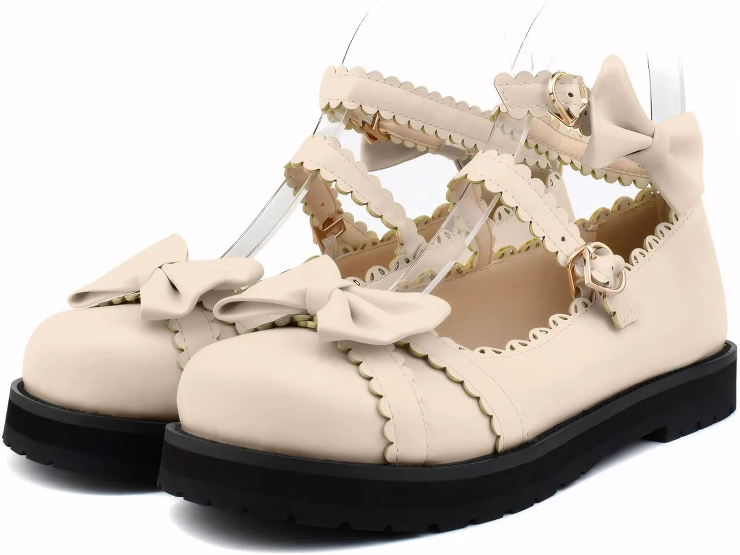 100FIXEO Women's Ankle Strap Platform Mary Janes Kawaii Goth Shoes with Bows