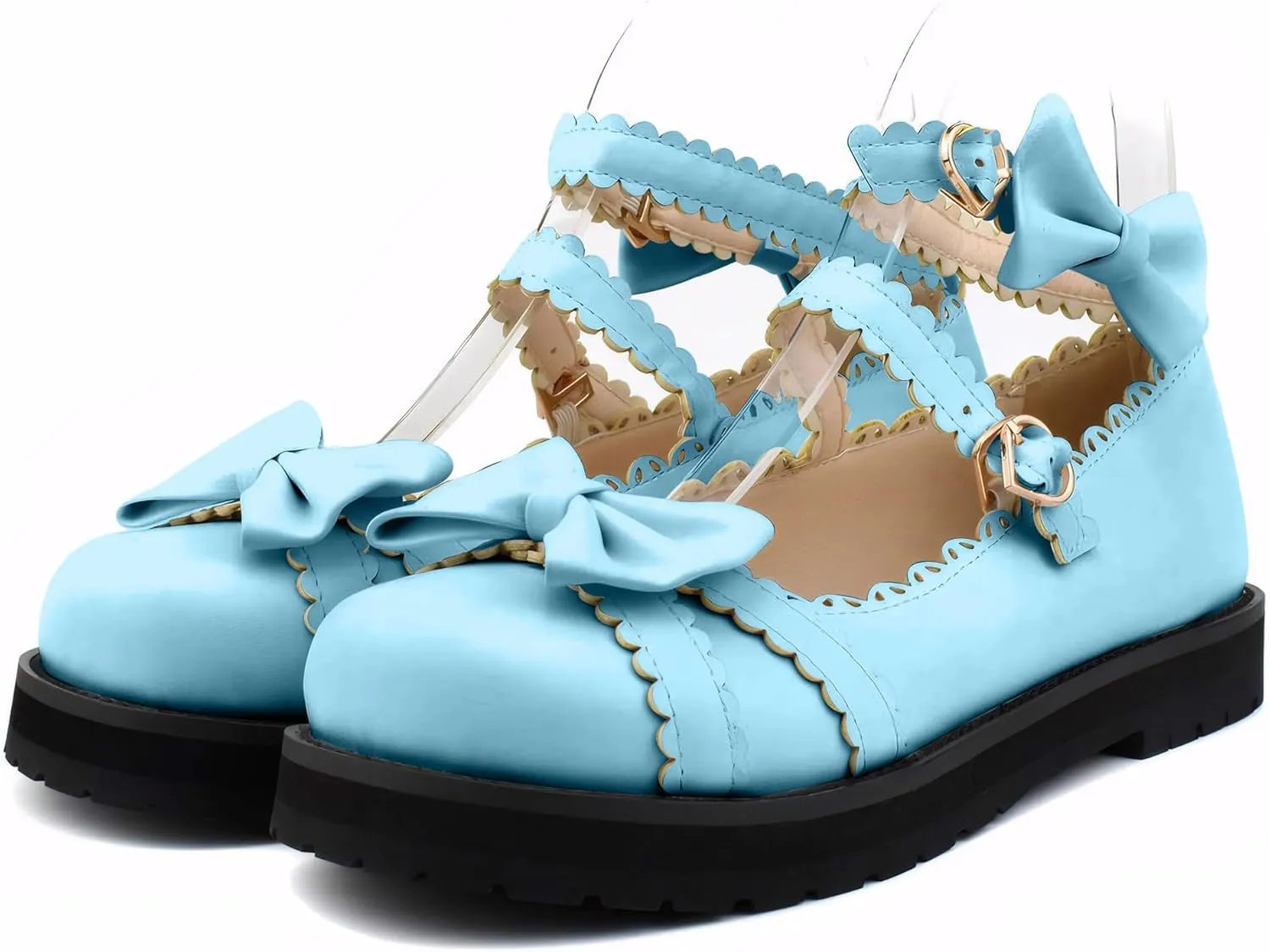 100FIXEO Women's Ankle Strap Platform Mary Janes Kawaii Goth Shoes with Bows