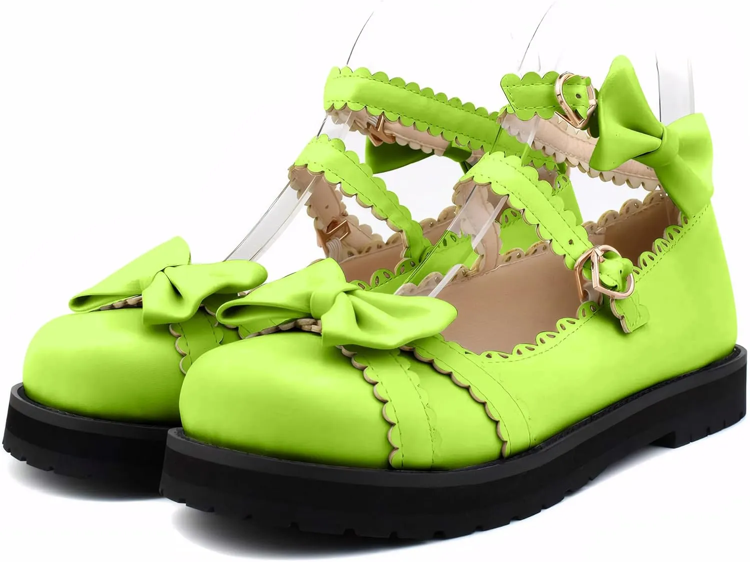 100FIXEO Women's Ankle Strap Platform Mary Janes Kawaii Goth Shoes with Bows