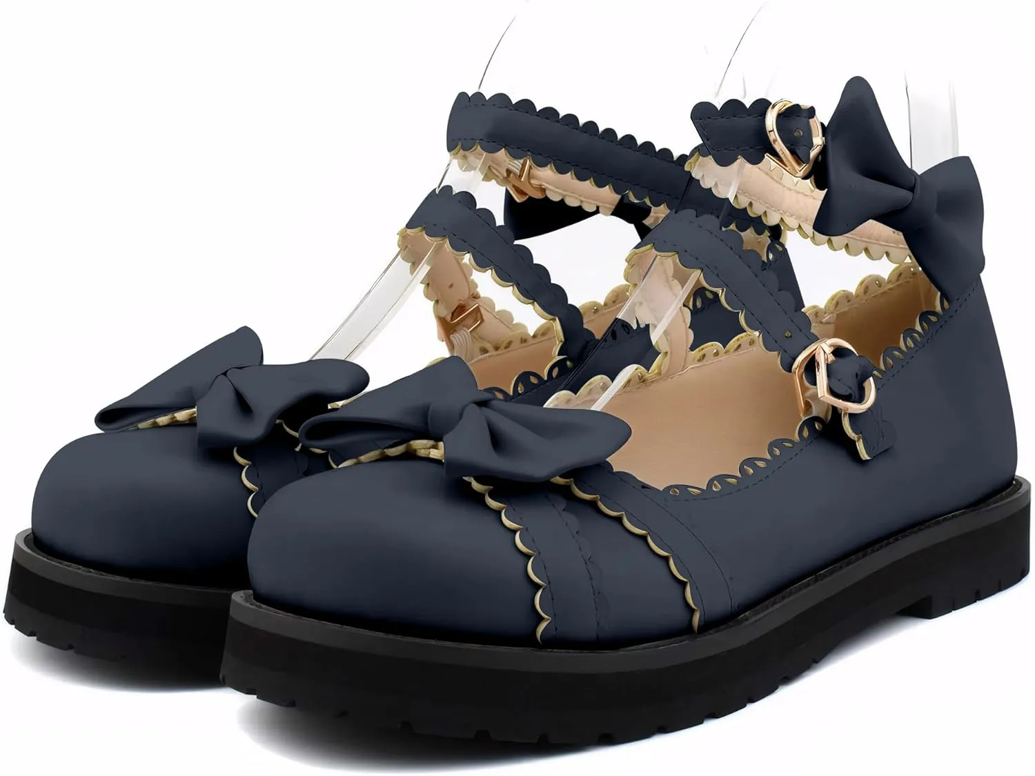 100FIXEO Women's Ankle Strap Platform Mary Janes Kawaii Goth Shoes with Bows