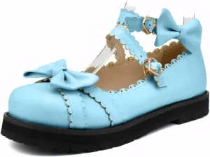 100FIXEO Women's Ankle Strap Platform Mary Janes Kawaii Goth Shoes with Bows