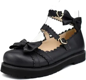 100FIXEO Women's Ankle Strap Platform Mary Janes Kawaii Goth Shoes with Bows