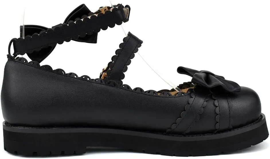 100FIXEO Women's Ankle Strap Platform Mary Janes Kawaii Goth Shoes with Bows