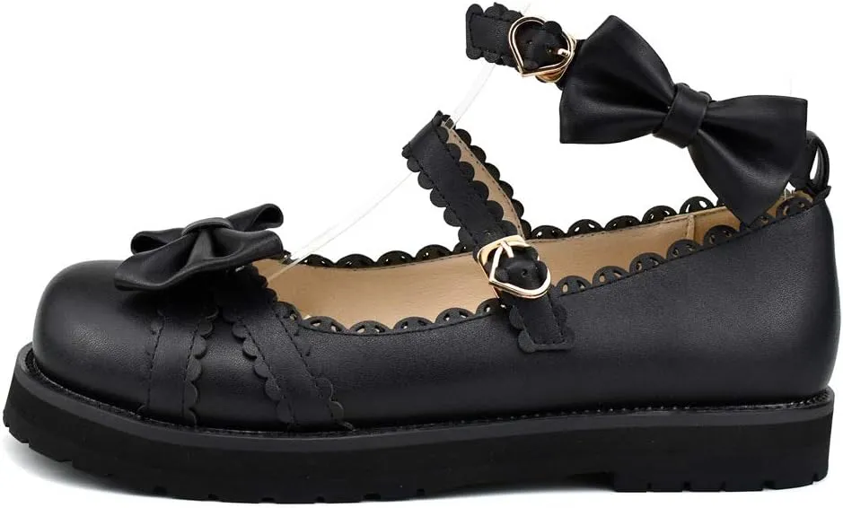 100FIXEO Women's Ankle Strap Platform Mary Janes Kawaii Goth Shoes with Bows