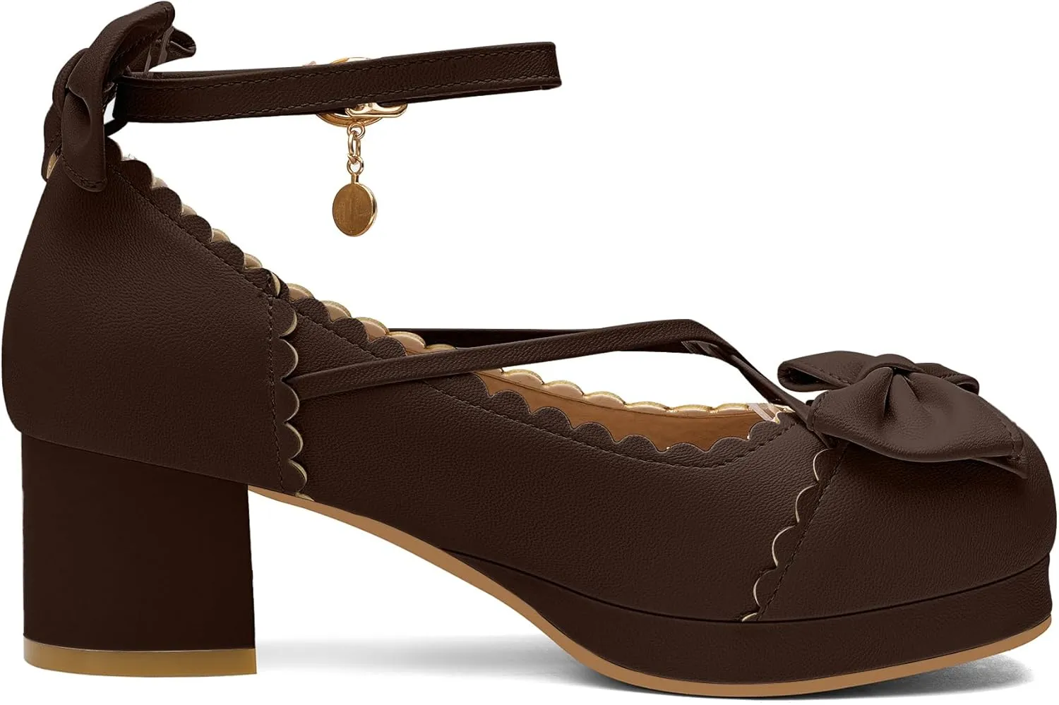100FIXEO Women's Goth Platform Mary Jane Chunky Heels Kawaii Round Toe Ankle Strap Double Bow Cross-Tied Dress Pumps