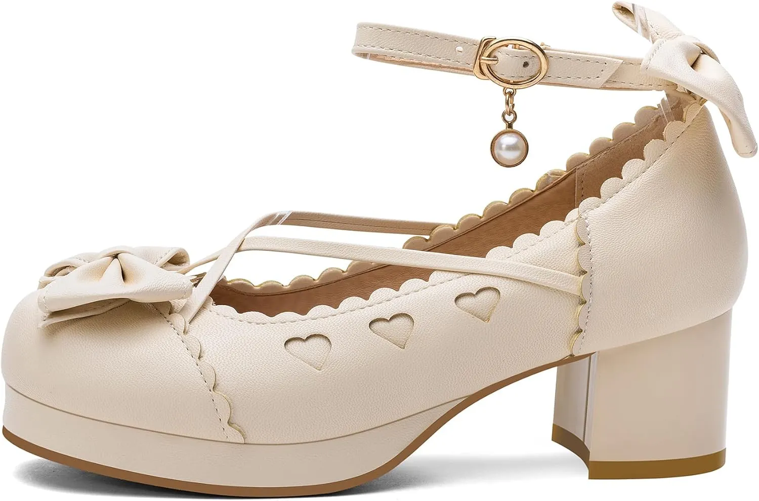 100FIXEO Women's Goth Platform Mary Jane Chunky Heels Kawaii Round Toe Ankle Strap Double Bow Cross-Tied Dress Pumps
