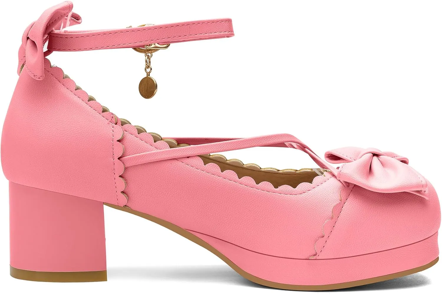 100FIXEO Women's Goth Platform Mary Jane Chunky Heels Kawaii Round Toe Ankle Strap Double Bow Cross-Tied Dress Pumps