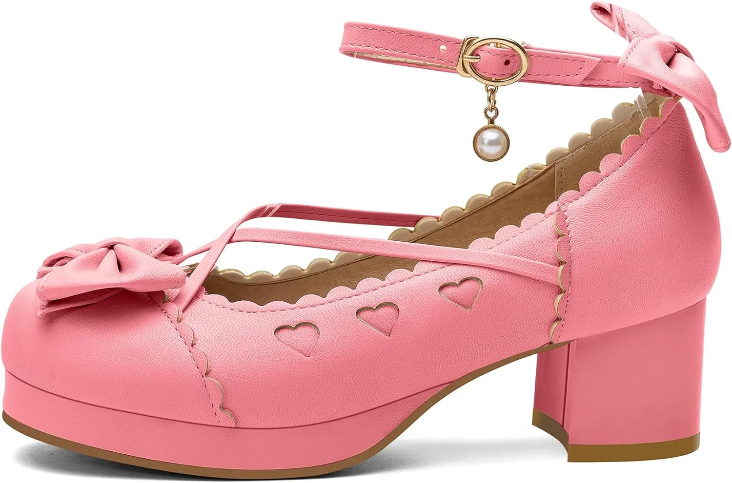 100FIXEO Women's Goth Platform Mary Jane Chunky Heels Kawaii Round Toe Ankle Strap Double Bow Cross-Tied Dress Pumps