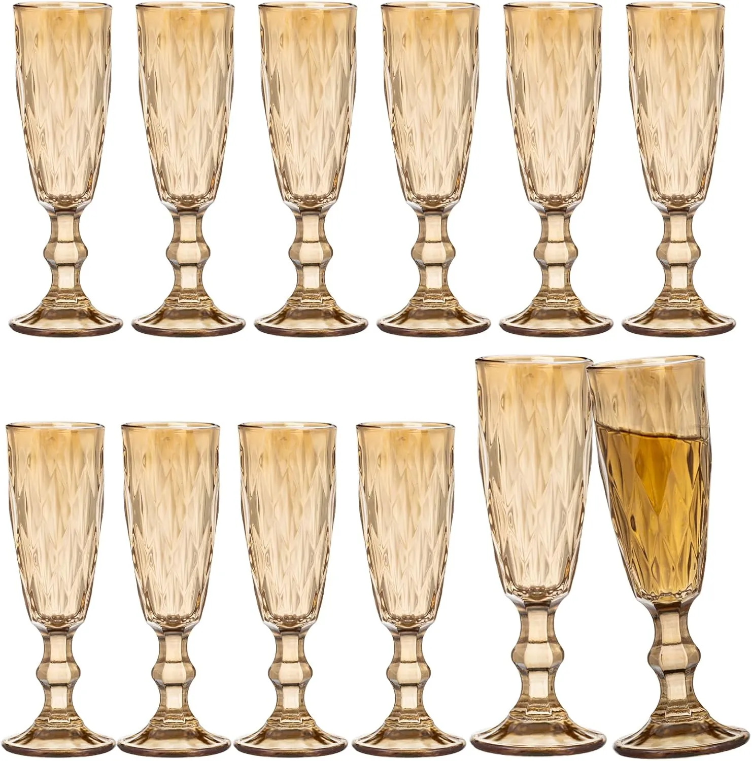 12 Pack Glass Champagne Flutes Goblet, 5 Oz Crystal High Clear Cocktail Cups Colored Wine Glasses,Set Of 12 Unique Diamond Textured Drinking Glasses Perfect for Weddings, Engagements, Mimosa Bars