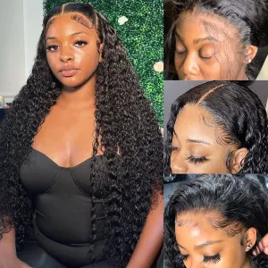 13x4 HD Transparent Lace Front Wigs Human Hair Pre Plucked Hairline with Baby Hair 200 Density Brazilian Water Wave Wigs for Black Women(14 Inch)