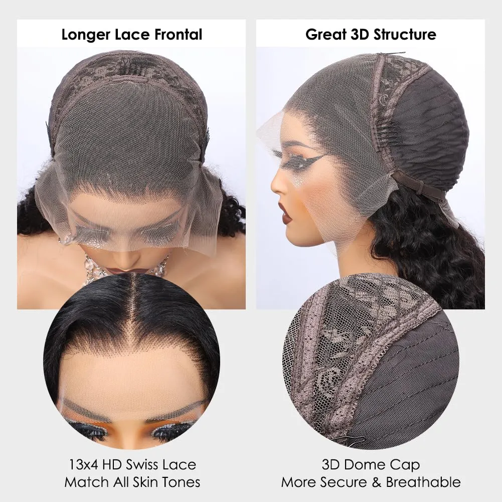 13x4 HD Transparent Lace Front Wigs Human Hair Pre Plucked Hairline with Baby Hair 200 Density Brazilian Water Wave Wigs for Black Women(14 Inch)