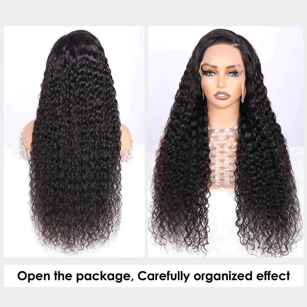 13x4 HD Transparent Lace Front Wigs Human Hair Pre Plucked Hairline with Baby Hair 200 Density Brazilian Water Wave Wigs for Black Women(14 Inch)
