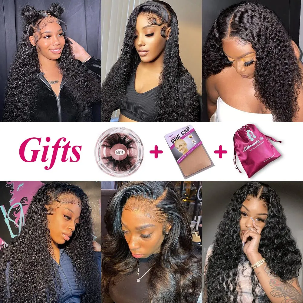 13x4 HD Transparent Lace Front Wigs Human Hair Pre Plucked Hairline with Baby Hair 200 Density Brazilian Water Wave Wigs for Black Women(14 Inch)