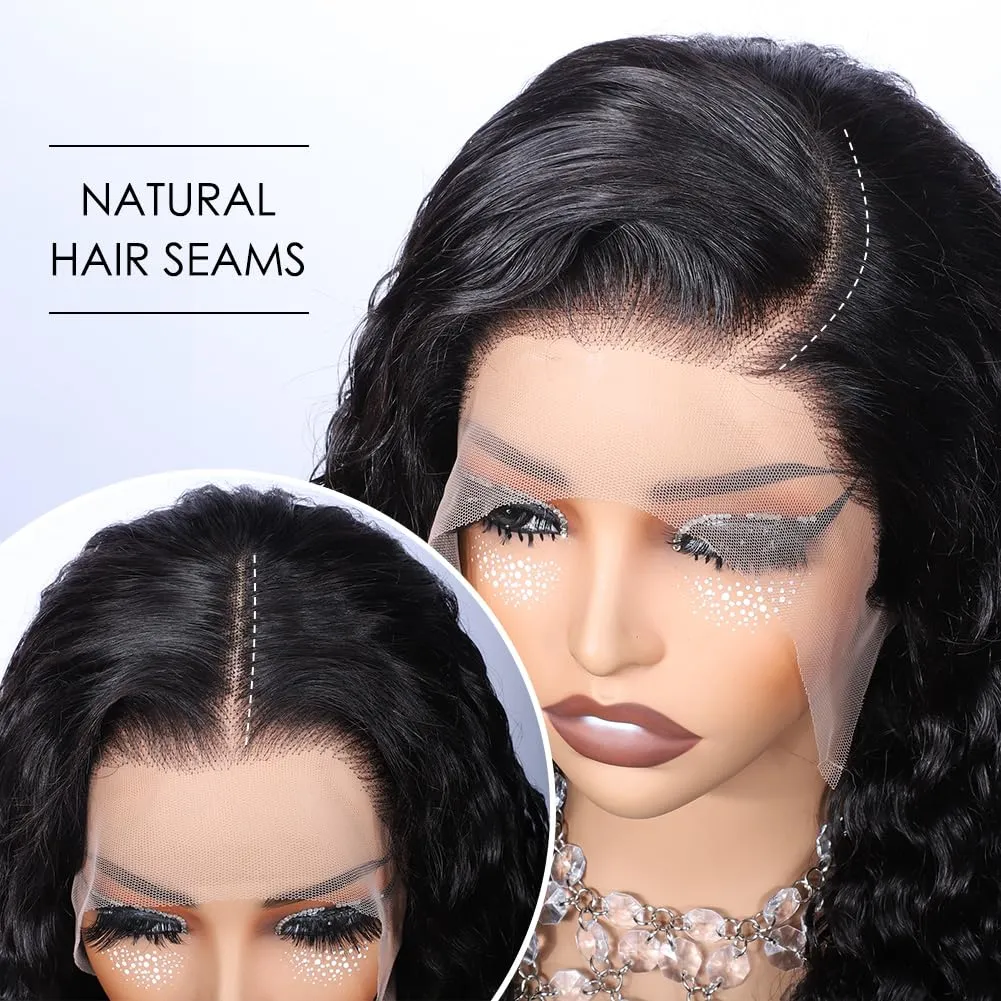 13x4 HD Transparent Lace Front Wigs Human Hair Pre Plucked Hairline with Baby Hair 200 Density Brazilian Water Wave Wigs for Black Women(14 Inch)