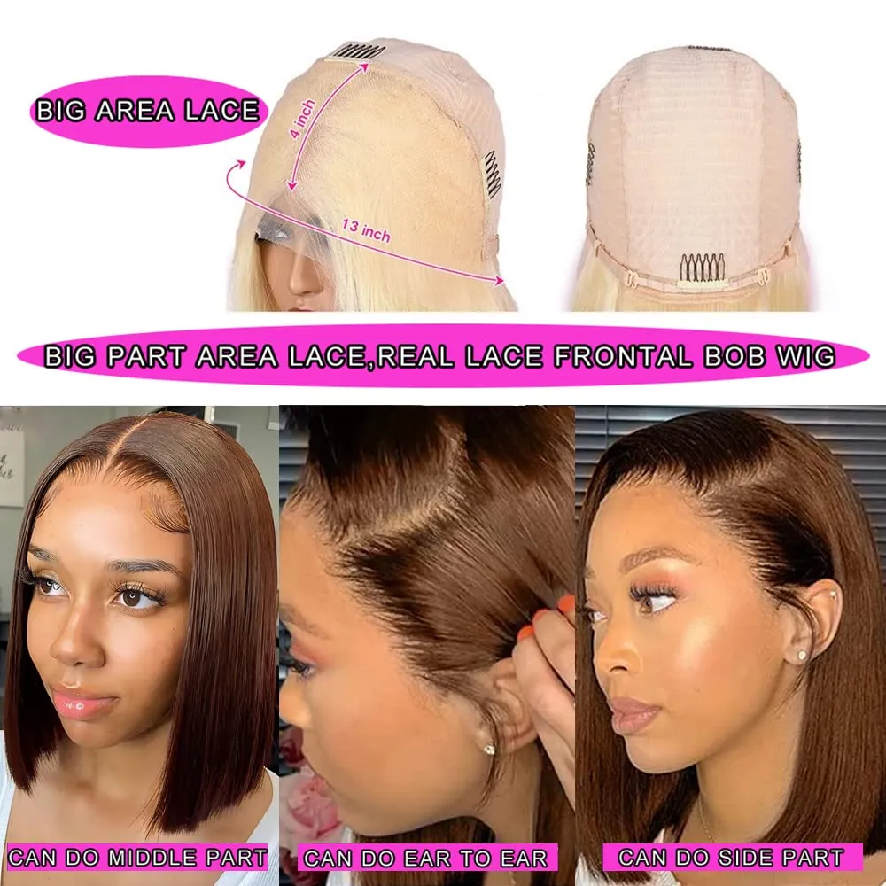 13X4 HD Transparent Pre Plucked Straight Colored #4 Brown Bob Wig 100% Unprocessed Human Hair Glueless Lace Frontal Wigs Natural Hairline Lace Front Chocolate Brown Bob Wigs For Black Women 8 Inch