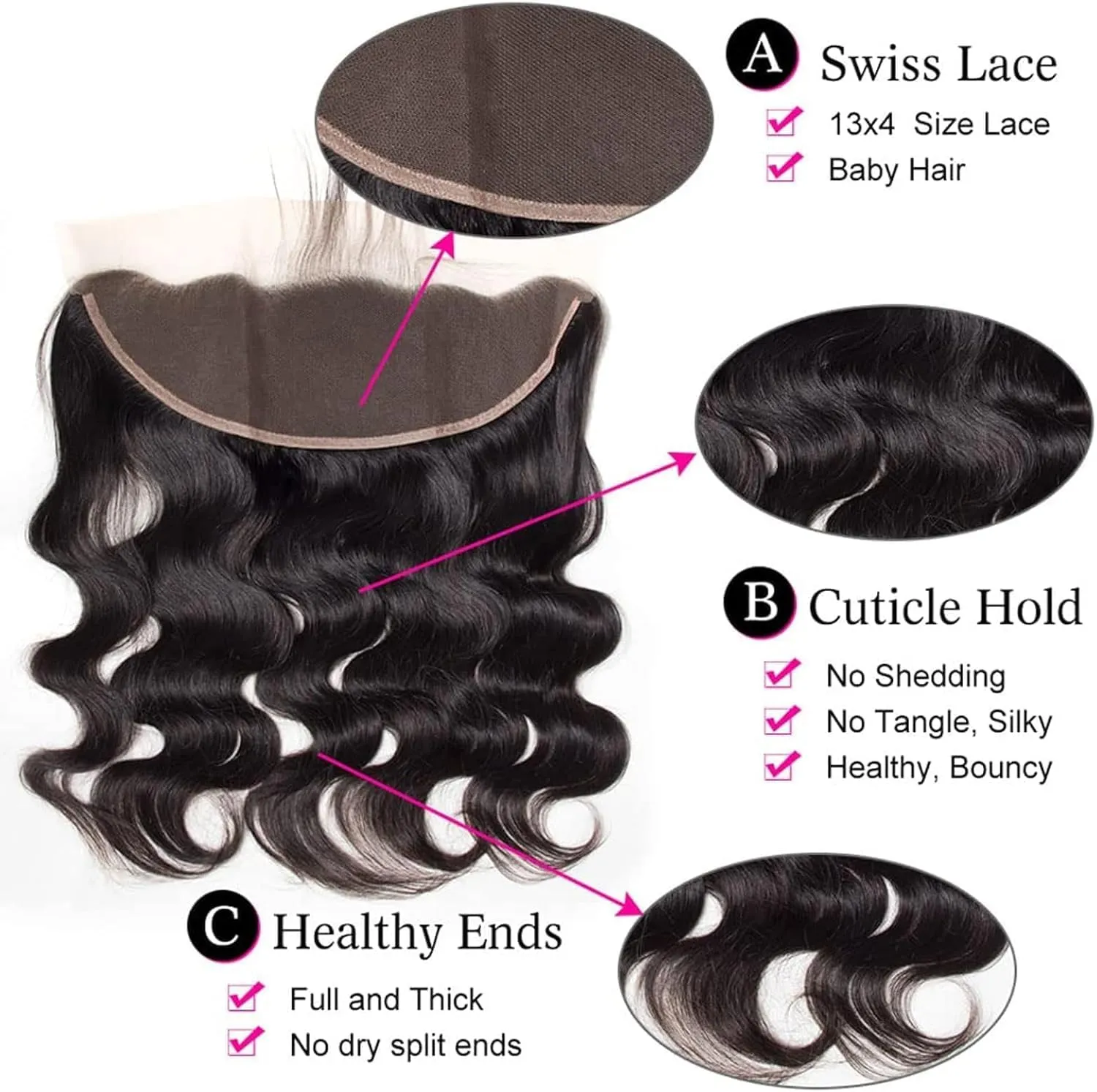 13x4 Lace Frontal Closure Body Wave Ear to Ear HD Lace Frontal 14 Inch Brazilian Human Hair Closure Free Part 150% Density Body Wave Hair Extensions Pre Plucked Natural Black