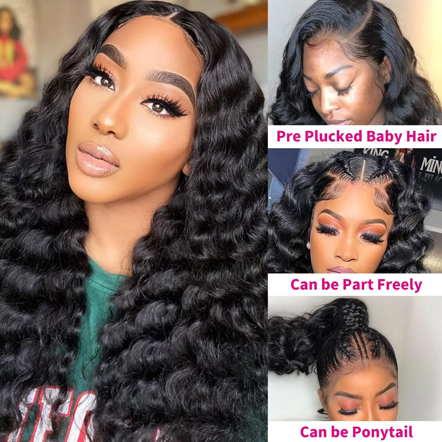 13X4 Loose Deep Wave Lace Front Wigs Human Hair 28 Inch Pre Plucked with Baby Hair 13X4 Transparent Lace Frontal Human Hair Wigs Brazilian Virgin Hair Natural Hairline Wet and Wavy 150% Density