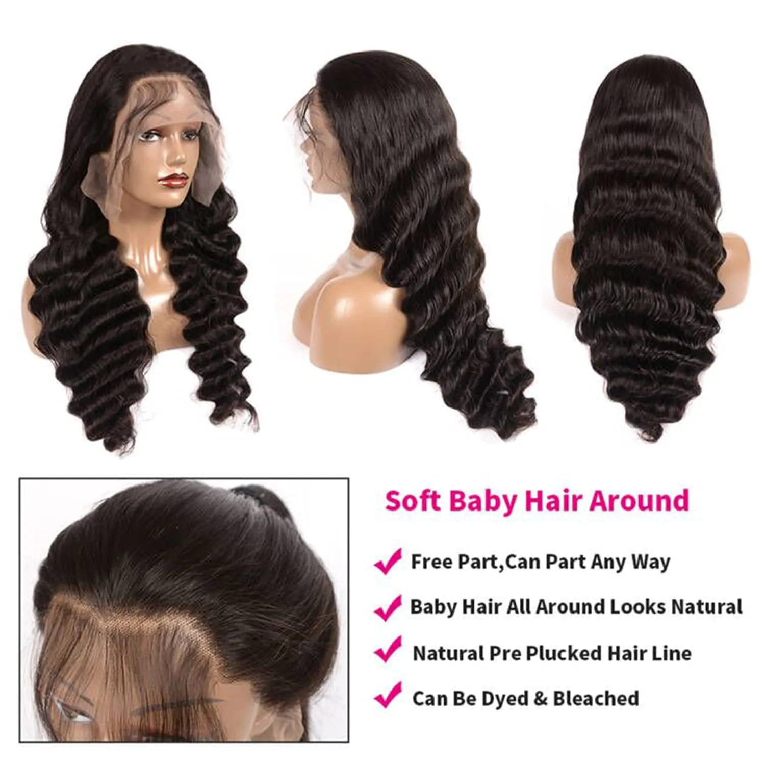13X4 Loose Deep Wave Lace Front Wigs Human Hair 28 Inch Pre Plucked with Baby Hair 13X4 Transparent Lace Frontal Human Hair Wigs Brazilian Virgin Hair Natural Hairline Wet and Wavy 150% Density