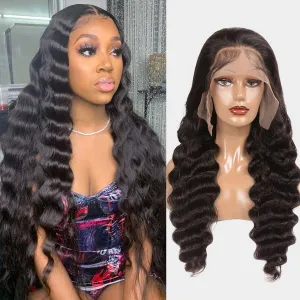 13X4 Loose Deep Wave Lace Front Wigs Human Hair 28 Inch Pre Plucked with Baby Hair 13X4 Transparent Lace Frontal Human Hair Wigs Brazilian Virgin Hair Natural Hairline Wet and Wavy 150% Density
