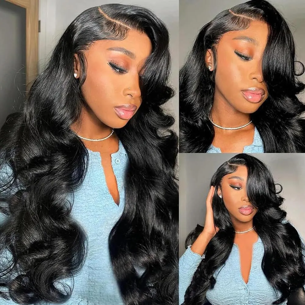 13x6 Body Wave Lace Front Wigs Human Hair 180 Density HD Transparent Lace Frontal Body Wave Wigs Pre Plucked Brazilian Virgin Glueless Wig Human Hair For Women 24 Inch Full End