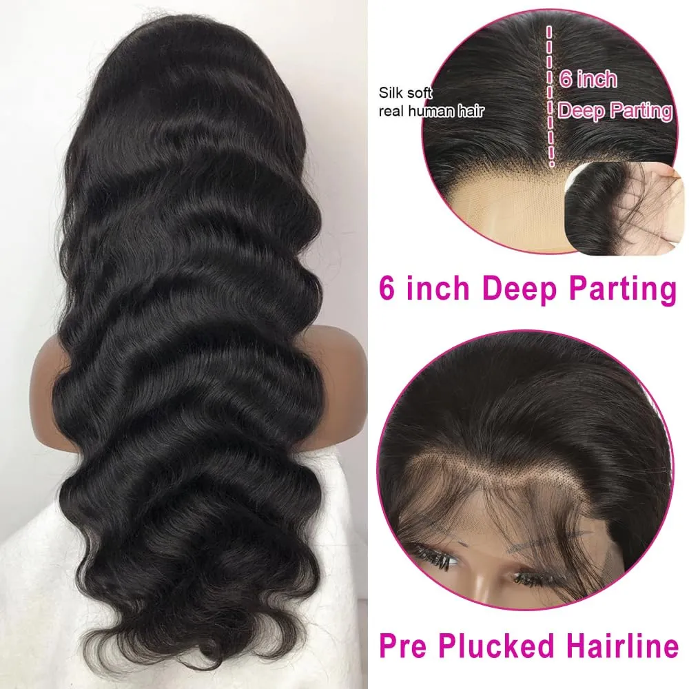13x6 Body Wave Lace Front Wigs Human Hair 180 Density HD Transparent Lace Frontal Body Wave Wigs Pre Plucked Brazilian Virgin Glueless Wig Human Hair For Women 24 Inch Full End