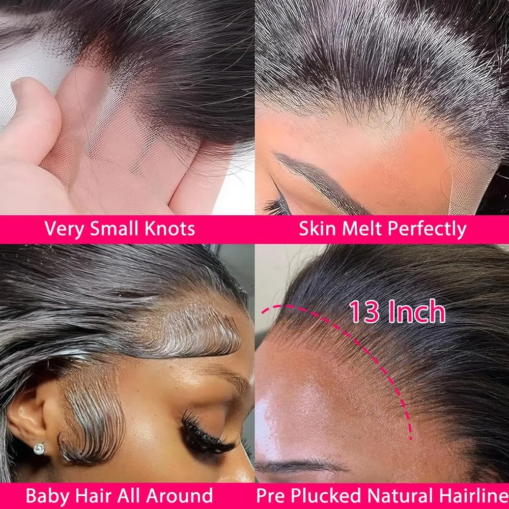 13x6 Body Wave Lace Front Wigs Human Hair 180 Density HD Transparent Lace Frontal Body Wave Wigs Pre Plucked Brazilian Virgin Glueless Wig Human Hair For Women 24 Inch Full End
