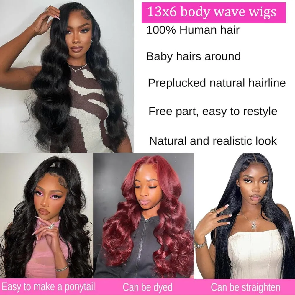 13x6 Body Wave Lace Front Wigs Human Hair 180 Density HD Transparent Lace Frontal Body Wave Wigs Pre Plucked Brazilian Virgin Glueless Wig Human Hair For Women 24 Inch Full End