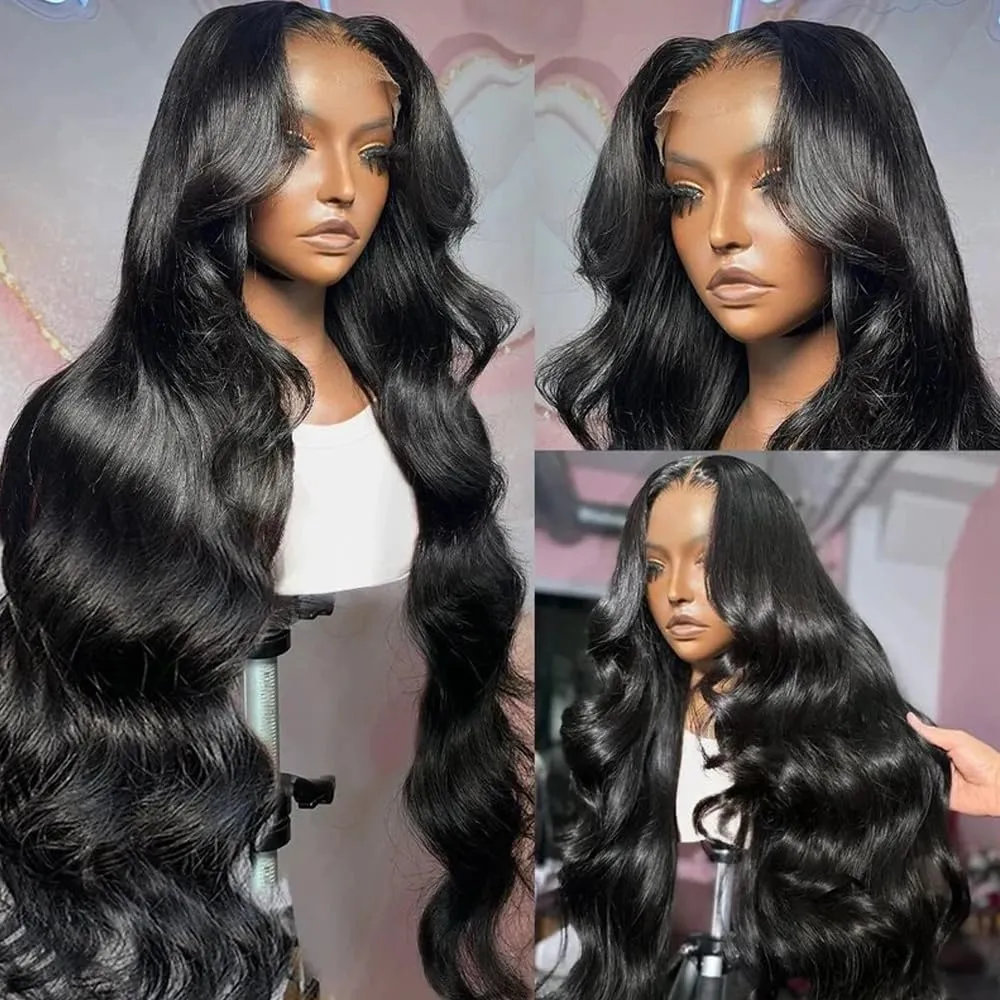 13x6 Body Wave Lace Front Wigs Human Hair 180 Density HD Transparent Lace Frontal Body Wave Wigs Pre Plucked Brazilian Virgin Glueless Wig Human Hair For Women 24 Inch Full End