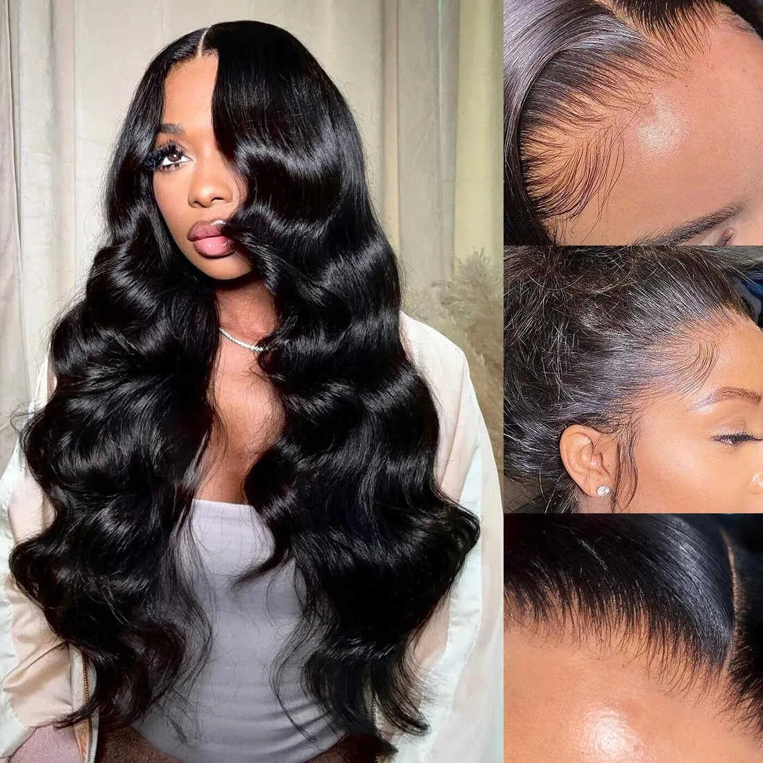13x6 Body Wave Lace Front Wigs Human Hair Pre Plucked 20Inch 180% Density HD Transparent Lace Frontal Wigs for Women Glueless Wig with Baby Hair