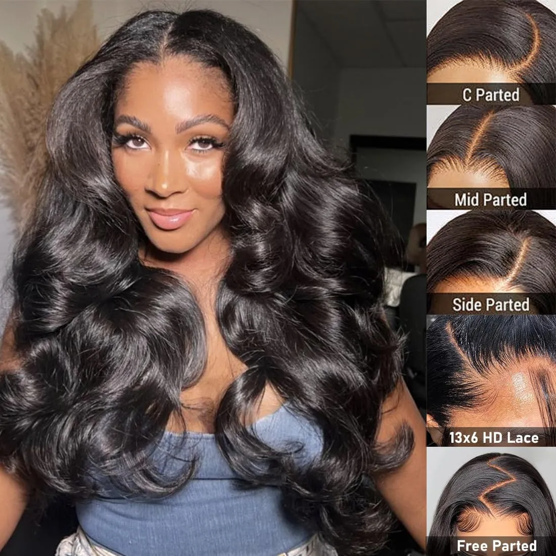 13x6 Body Wave Lace Front Wigs Human Hair Pre Plucked 20Inch 180% Density HD Transparent Lace Frontal Wigs for Women Glueless Wig with Baby Hair