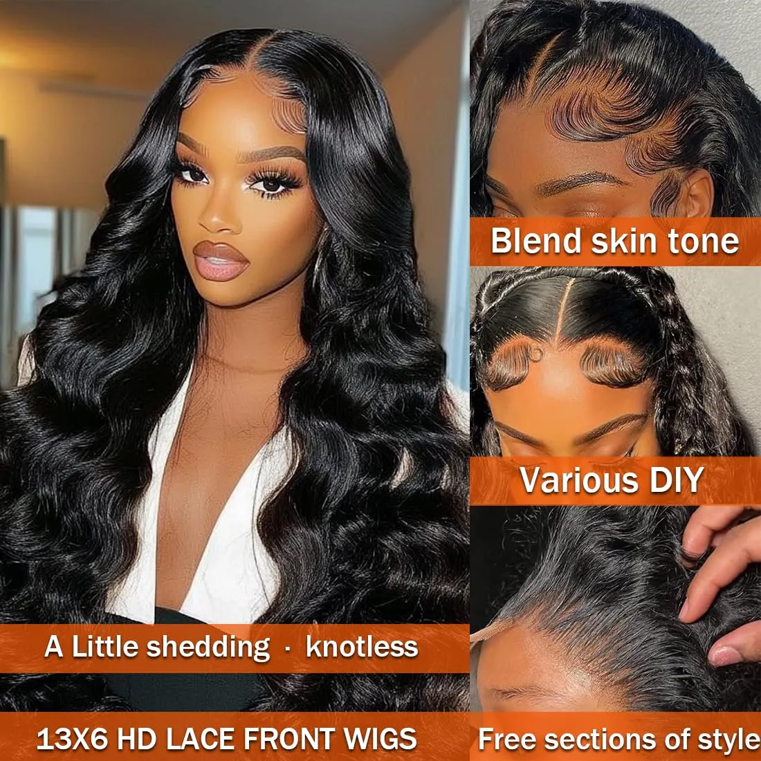 13x6 Body Wave Lace Front Wigs Human Hair Pre Plucked 20Inch 180% Density HD Transparent Lace Frontal Wigs for Women Glueless Wig with Baby Hair