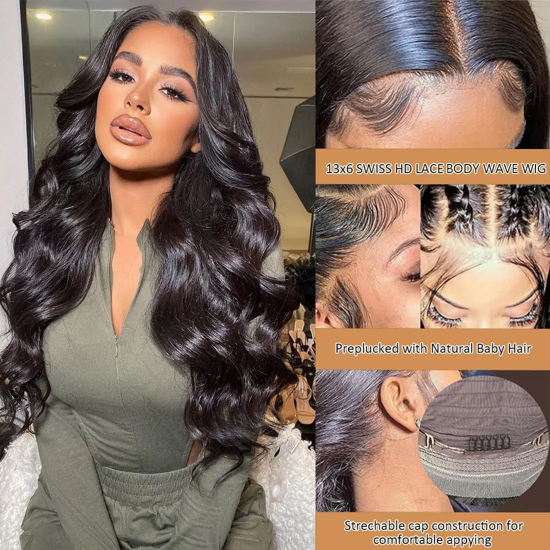13x6 Body Wave Lace Front Wigs Human Hair Pre Plucked 20Inch 180% Density HD Transparent Lace Frontal Wigs for Women Glueless Wig with Baby Hair