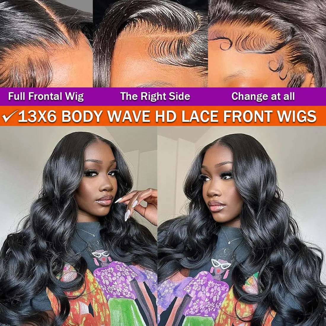 13x6 Body Wave Lace Front Wigs Human Hair Pre Plucked 20Inch 180% Density HD Transparent Lace Frontal Wigs for Women Glueless Wig with Baby Hair
