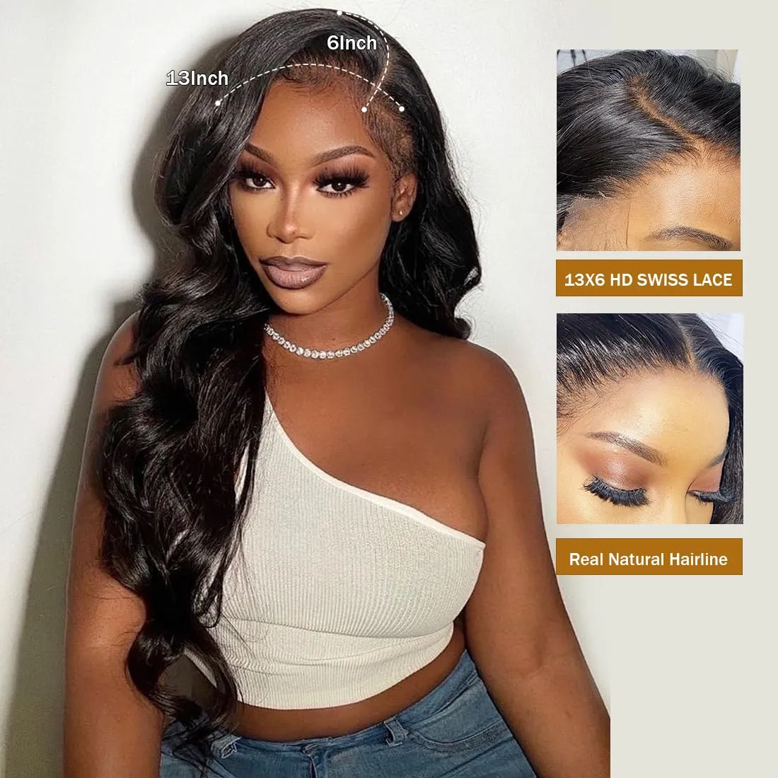 13x6 Body Wave Lace Front Wigs Human Hair Pre Plucked 20Inch 180% Density HD Transparent Lace Frontal Wigs for Women Glueless Wig with Baby Hair