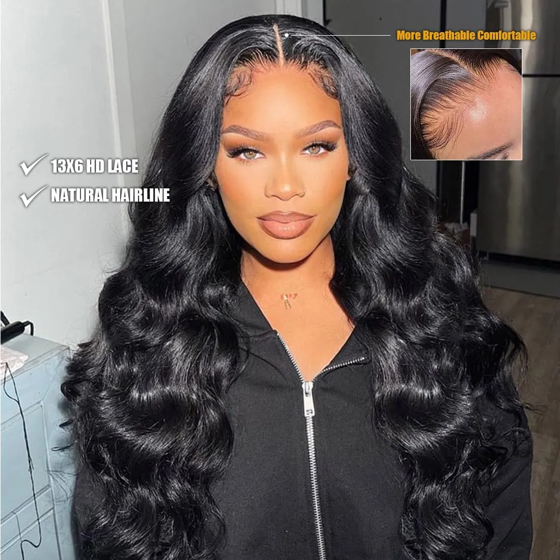 13x6 Body Wave Lace Front Wigs Human Hair Pre Plucked 20Inch 180% Density HD Transparent Lace Frontal Wigs for Women Glueless Wig with Baby Hair