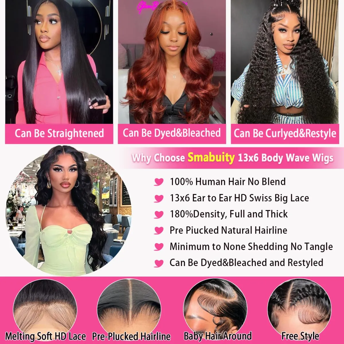 13x6 Body Wave Lace Front Wigs Human Hair Pre Plucked HD Transparent Lace Frontal Wigs Human Hair 180% Density Glueless Human Wigs with Baby Hair for Women 26 Inch
