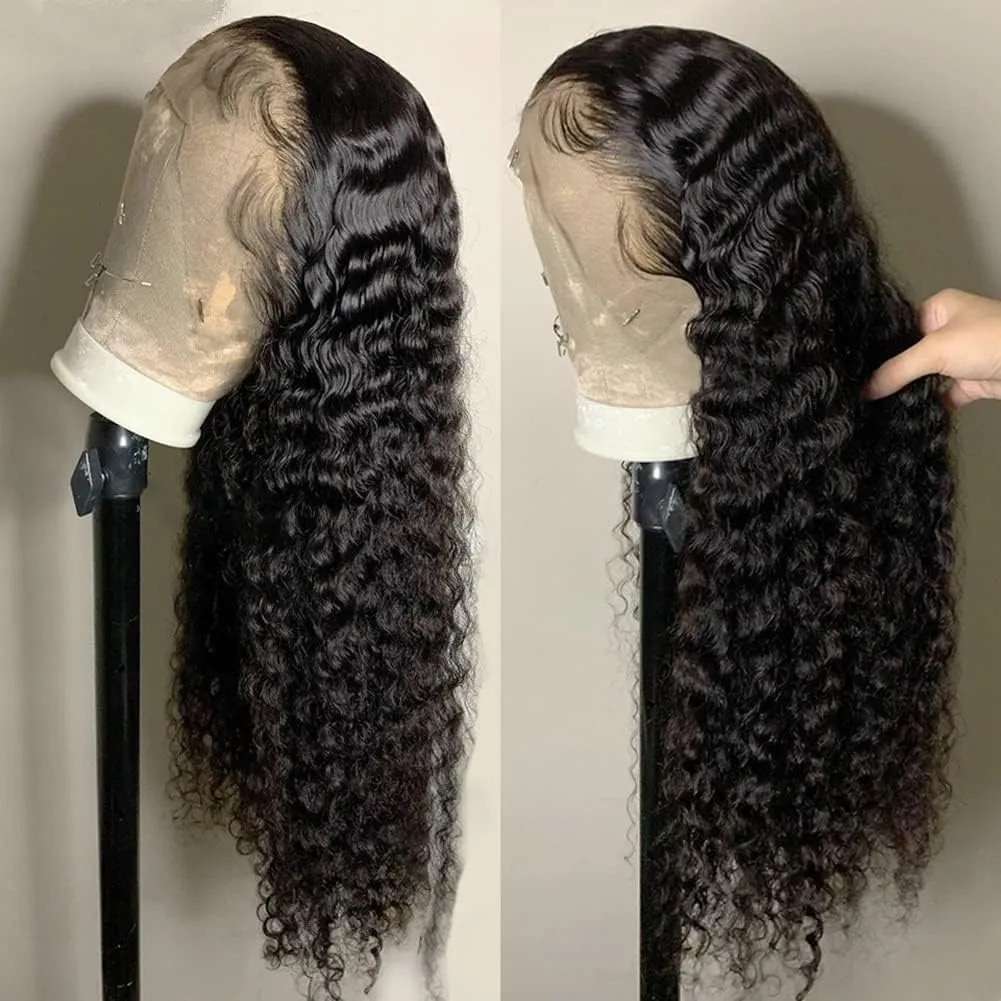 13x6 Deep Wave Lace Front Wigs Human Hair HD Lace Front Wigs Human Hair For Women Curly Human Hair Wig Pre Plucked with Baby Hair 180% Water Wave Lace Front Wigs 18inch