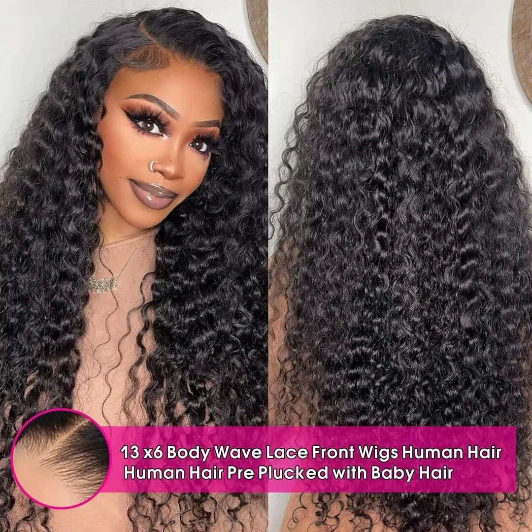 13x6 Deep Wave Lace Front Wigs Human Hair HD Lace Front Wigs Human Hair For Women Curly Human Hair Wig Pre Plucked with Baby Hair 180% Water Wave Lace Front Wigs 18inch