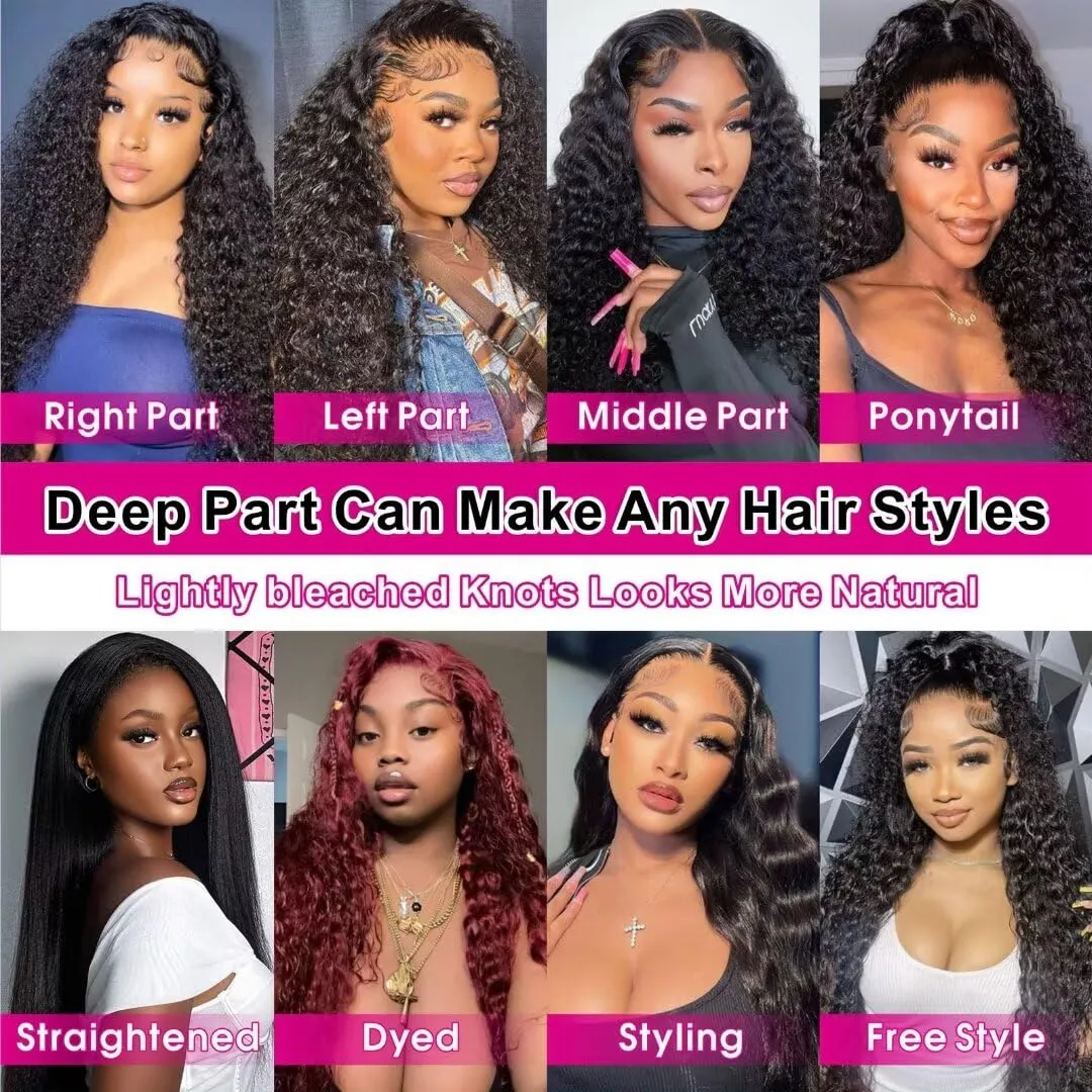 13x6 Deep Wave Lace Front Wigs Human Hair HD Lace Front Wigs Human Hair For Women Curly Human Hair Wig Pre Plucked with Baby Hair 180% Water Wave Lace Front Wigs 18inch
