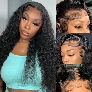 13x6 Deep Wave Lace Front Wigs Human Hair HD Lace Front Wigs Human Hair For Women Curly Human Hair Wig Pre Plucked with Baby Hair 180% Water Wave Lace Front Wigs 18inch