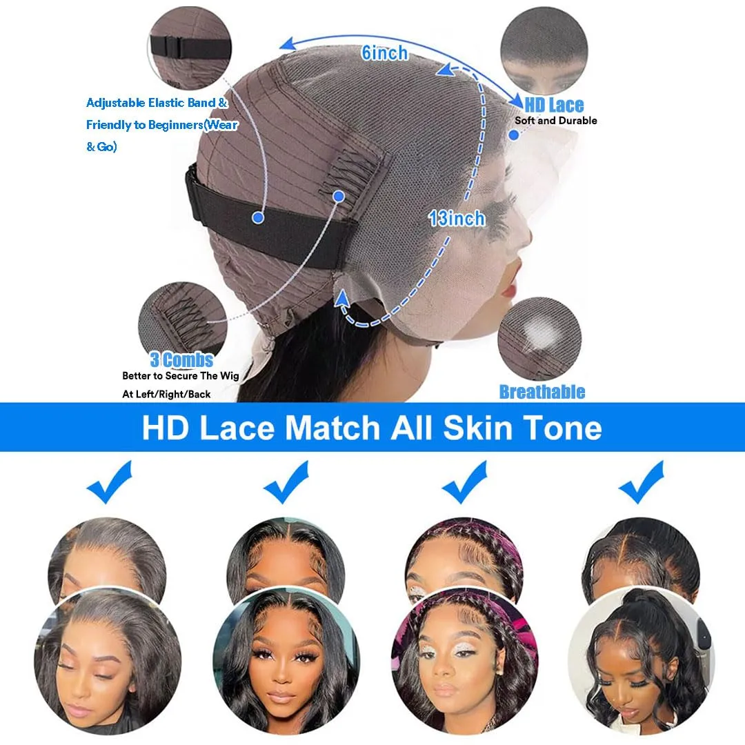13x6 Lace Front Wigs Human Hair Pre Plucked Body Wave HD Lace Front Wigs Human Hair Glueless Wig for Women 180 Density 13x6 Frontal Wigs Body Wave Human Hair Wigs 36 Inch