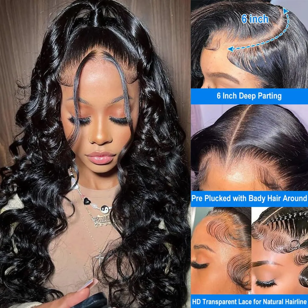 13x6 Lace Front Wigs Human Hair Pre Plucked Body Wave HD Lace Front Wigs Human Hair Glueless Wig for Women 180 Density 13x6 Frontal Wigs Body Wave Human Hair Wigs 36 Inch